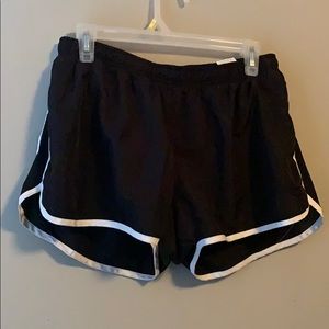 Black and white running shorts